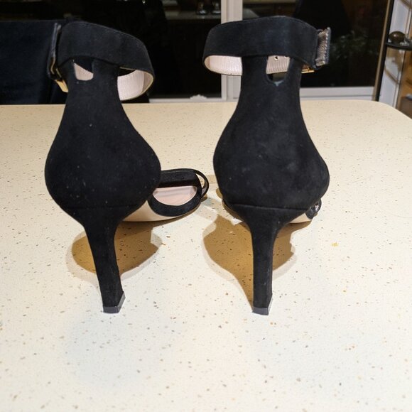Stuart Weitzman Squarenudist Black Suede Heel Sandal With Ankle Strap Size 7 - Picture 4 of 14